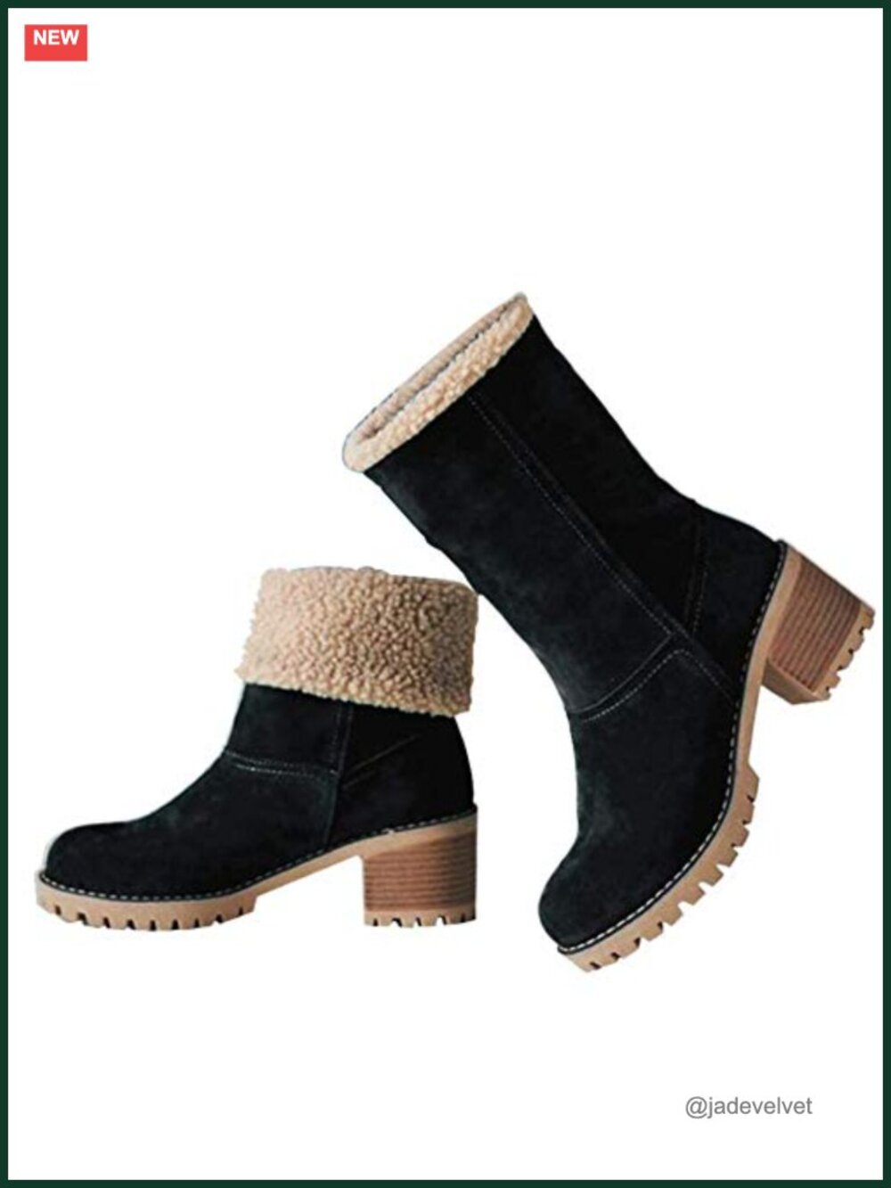 Mid Calf Faux Suede Snow Boots Chunky Heel Faux Fur Lined Winter